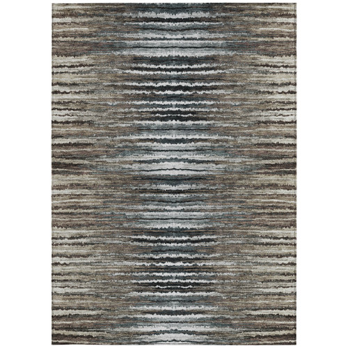 8' X 10' Brown Taupe And Chocolate Striped Washable Indoor Outdoor Area Rug