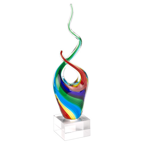 Homeroots Home Decor 11 Inch Multicolor Art Glass Abstract Centerpiece on Crystal Base