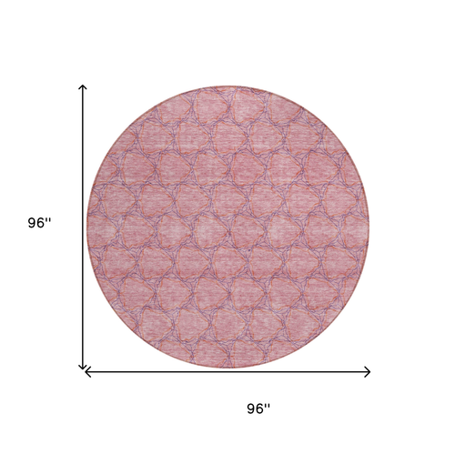 8' Pink And Purple Round Geometric Washable Indoor Outdoor Area Rug
