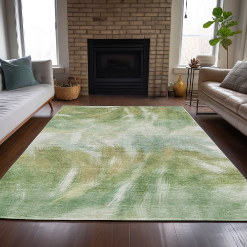 8' X 10' Green And Ivory Abstract Washable Indoor Outdoor Area Rug - Green, Ivory