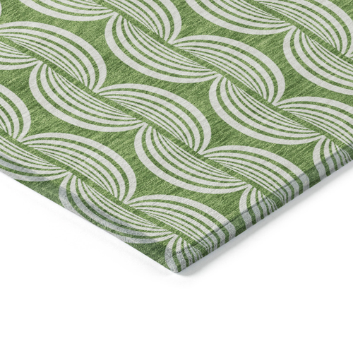 8' X 10' Green And Ivory Ogee Washable Indoor Outdoor Area Rug