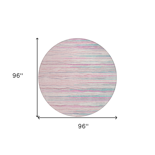 8' Pink Blue And Purple Round Striped Washable Indoor Outdoor Area Rug