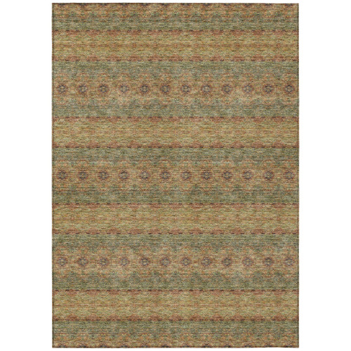 10' X 14' Artichoke Green And Olive Green Floral Medallion Washable Indoor Outdoor Area Rug