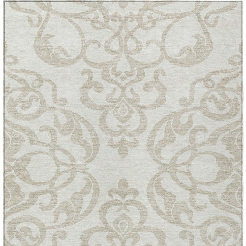 10' X 14' Ivory And Beige Damask Washable Indoor Outdoor Area Rug