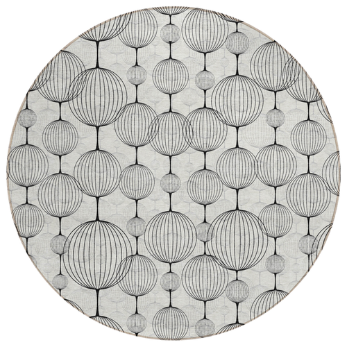 8' Graphite Gray And Silver Round Geometric Washable Indoor Outdoor Area Rug