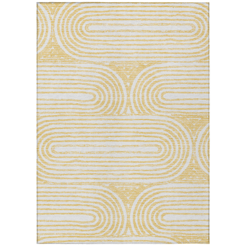10' X 14' Gold And White Abstract Washable Indoor Outdoor Area Rug