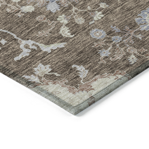 8' Brown Beige And Green Round Floral Washable Indoor Outdoor Area Rug