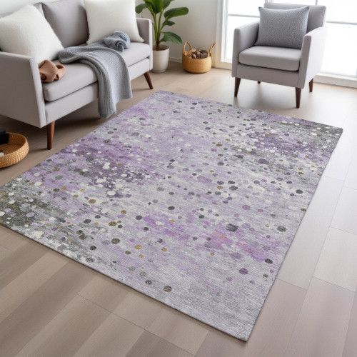 8' X 10' Lavender And Ivory Abstract Washable Indoor Outdoor Area Rug - Lavender, Ivory