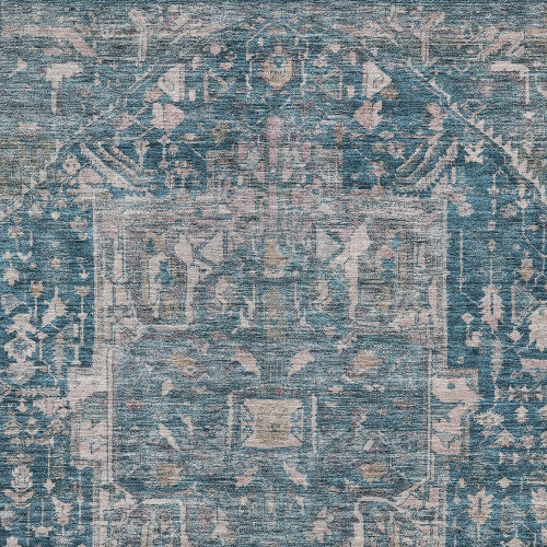 10' X 14' Blue Medallion Washable Indoor Outdoor Area Rug