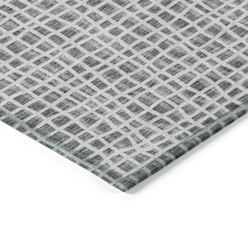 8' X 10' Gray Charcoal And Silver Striped Washable Indoor Outdoor Area Rug
