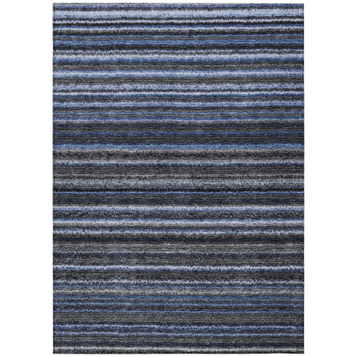 8' X 10' Blue Denim Blue And Gray Striped Washable Indoor Outdoor Area Rug
