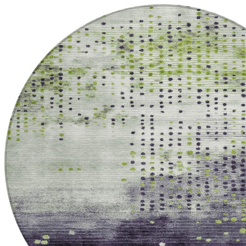 8' Artichoke Green And Purple Round Geometric Washable Indoor Outdoor Area Rug