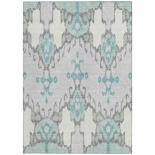 10' X 14' Mint Green Teal Blue And Ivory Ikat Washable Indoor Outdoor Area Rug
