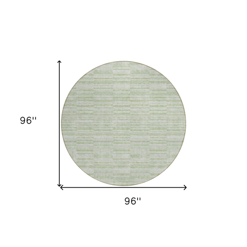 8' Sage And Green Round Striped Washable Indoor Outdoor Area Rug