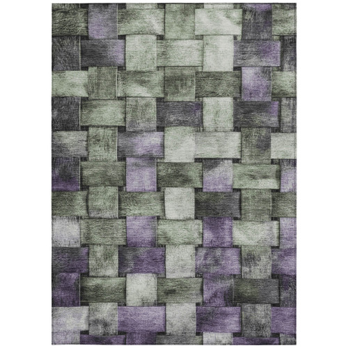 10' X 14' Sage And Purple Striped Washable Indoor Outdoor Area Rug