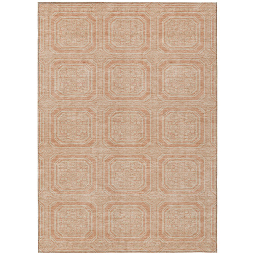 10' X 14' Peach And Beige Geometric Washable Indoor Outdoor Area Rug