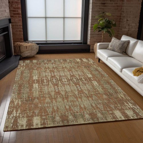 10' X 14' Orange Taupe And Beige Moroccan Washable Indoor Outdoor Area Rug
