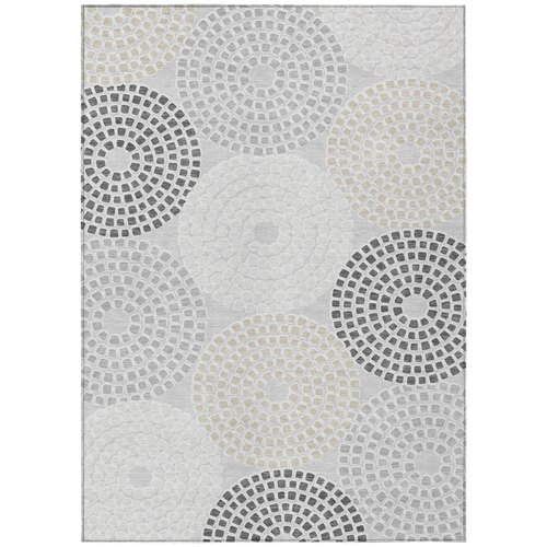 9' X 12' Gray And Taupe Geometric Washable Indoor Outdoor Area Rug