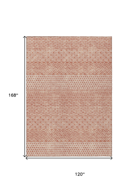 10' X 14' Salmon And Ivory Chevron Washable Indoor Outdoor Area Rug