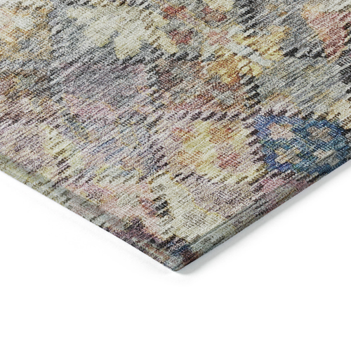 10' X 14' Gold Blue And Brown Floral Washable Indoor Outdoor Area Rug