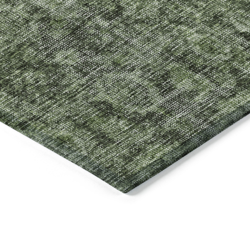 10' X 14' Artichoke Green And Black Damask Washable Indoor Outdoor Area Rug