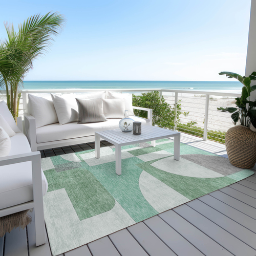 10' X 14' Green Sage And Gray Geometric Washable Indoor Outdoor Area Rug