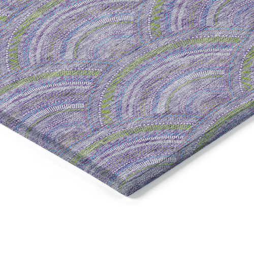 8' Lavender Sage And Ivory Round Geometric Washable Indoor Outdoor Area Rug