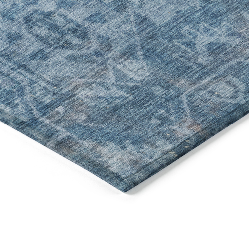8' Blue Round Oriental Washable Indoor Outdoor Area Rug