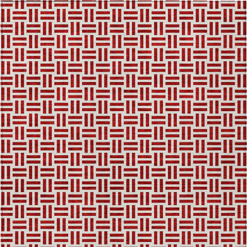 10' X 14' Red And Ivory Geometric Washable Indoor Outdoor Area Rug
