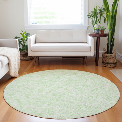 8' Mint Green And Ivory Round Geometric Washable Indoor Outdoor Area Rug