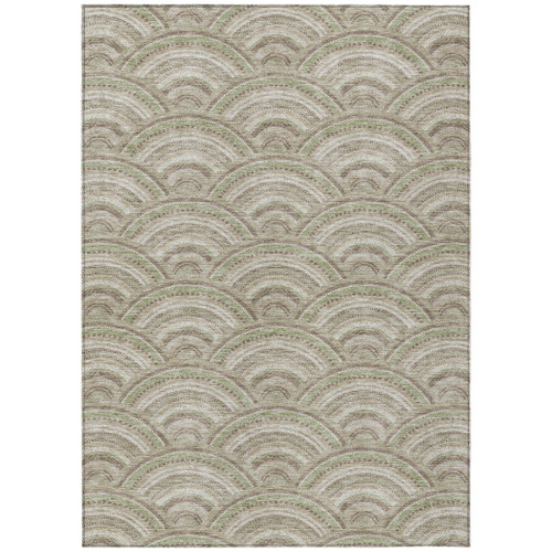 10' X 14' Taupe Fern Green And Ivory Geometric Washable Indoor Outdoor Area Rug