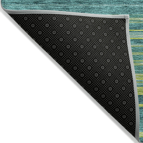 8' X 10' Teal Blue Lime Green And Turquoise Striped Washable Indoor Outdoor Area Rug