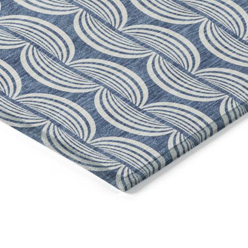 8' X 10' Denim Blue And Ivory Ogee Washable Indoor Outdoor Area Rug