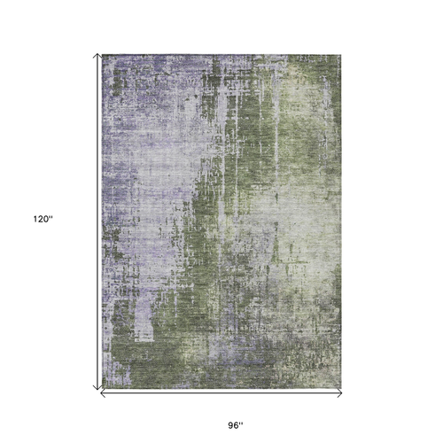 8' X 10' Olive Green And Purple Abstract Washable Indoor Outdoor Area Rug