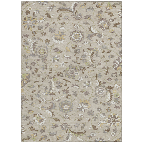 10' X 14' Beige Brown And Gray Floral Washable Indoor Outdoor Area Rug
