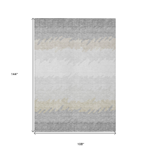 9' X 12' Silver Gray And Beige Striped Washable Indoor Outdoor Area Rug