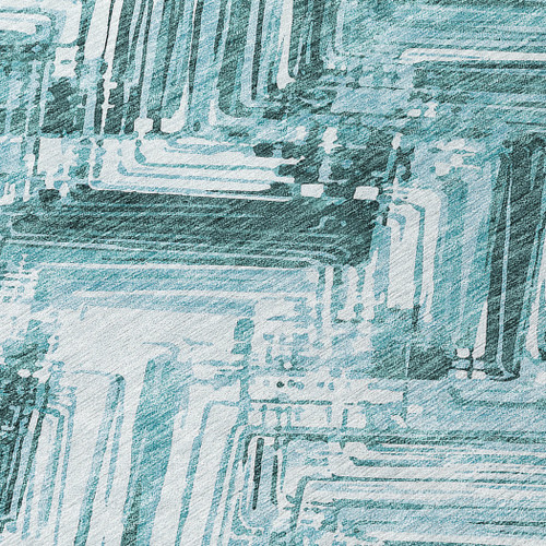 10' X 14' Teal Blue Aqua And Ivory Geometric Washable Indoor Outdoor Area Rug