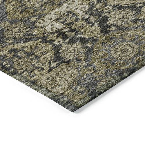 8' X 10' Charcoal And Beige Damask Washable Indoor Outdoor Area Rug