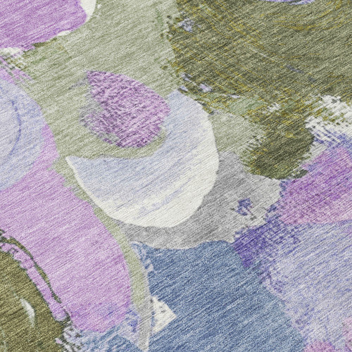 8' X 10' Lavender Ivory And Sage Abstract Washable Indoor Outdoor Area Rug