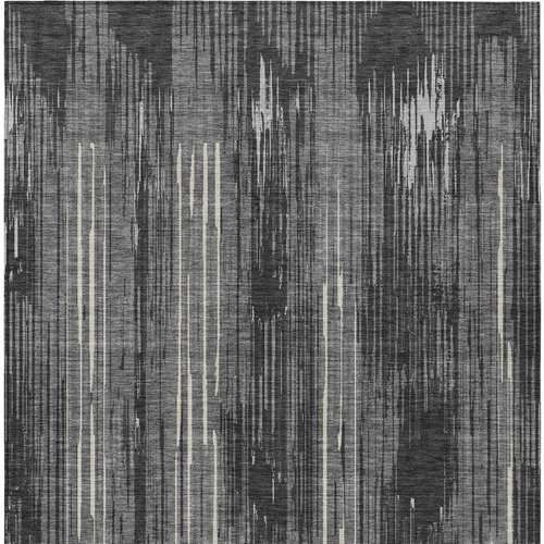 9' X 12' Charcoal Gray And Ivory Striped Washable Indoor Outdoor Area Rug