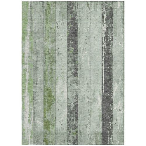 8' X 10' Artichoke Green And Gray Striped Washable Indoor Outdoor Area Rug