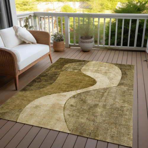 9' X 12' Brown Beige And Ivory Abstract Washable Indoor Outdoor Area Rug