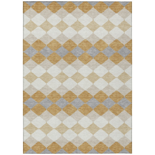 9' X 12' Gold Copper And Ivory Geometric Washable Indoor Outdoor Area Rug