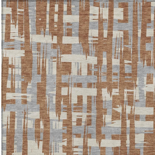 10' X 14' Rust Gray And Ivory Striped Washable Indoor Outdoor Area Rug