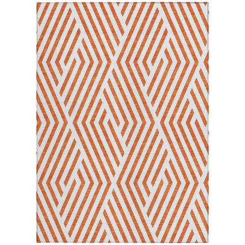 9' X 12' Orange and White Geometric Washable Non Skid Indoor Outdoor Area Rug