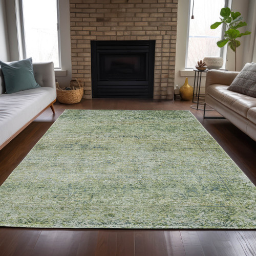 8' X 10' Artichoke Green And Ivory Abstract Washable Indoor Outdoor Area Rug - Artichoke Green, Ivory