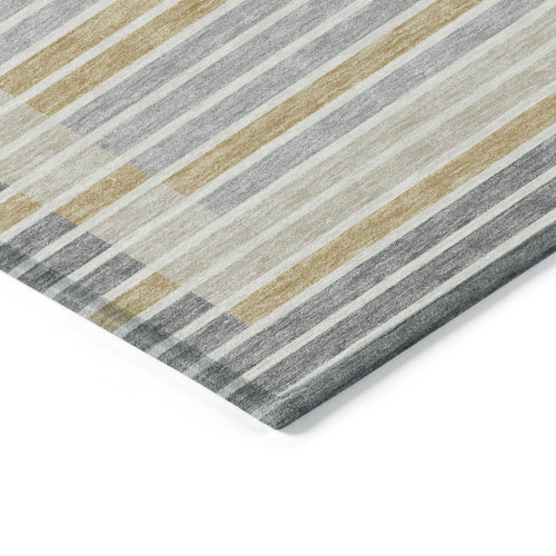 10' X 14' Gray And Silver Striped Washable Indoor Outdoor Area Rug