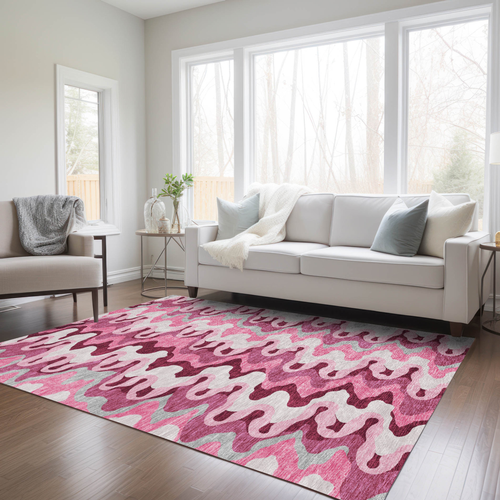 9' X 12' Blush Pink And Mauve Abstract Washable Indoor Outdoor Area Rug