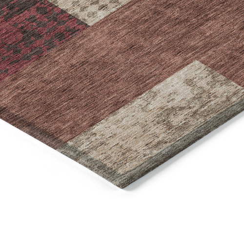 8' X 10' Brown And Terra Cotta Geometric Washable Indoor Outdoor Area Rug