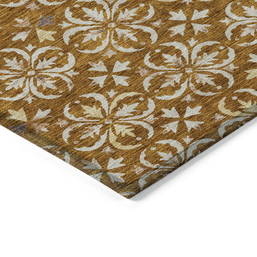 8' X 10' Copper And Beige Floral Washable Indoor Outdoor Area Rug